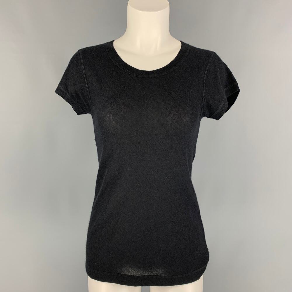 DONNA KARAN Size M Black Cashmere / Silk Short Sleeve Casual Top